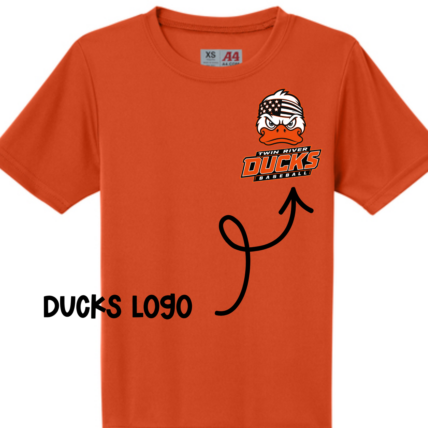 Ducks Logo with Optional Back- Orange Short Sleeve