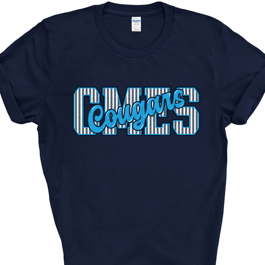 CMES Cougars Seersucker Navy - SHORT SLEEVE