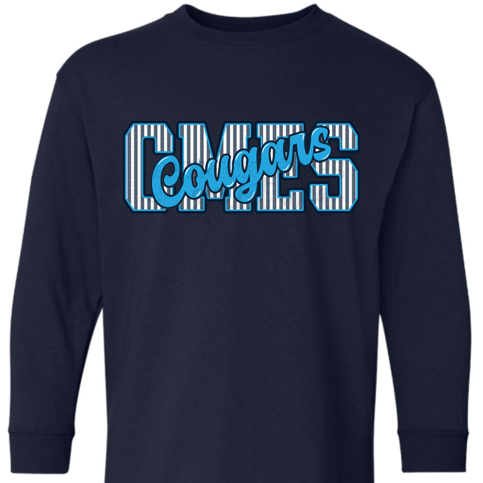 CMES Cougars Seersucker Navy - LONG SLEEVE