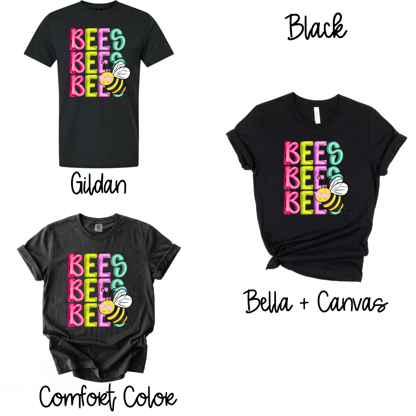 Bright Bees- Black Short Sleeve