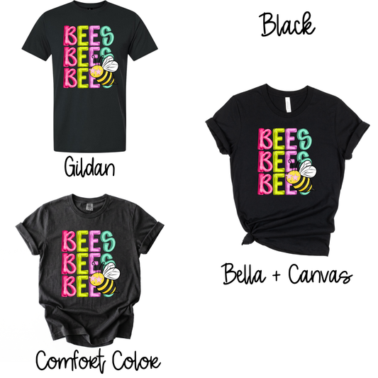 Bright Bees- Black Short Sleeve