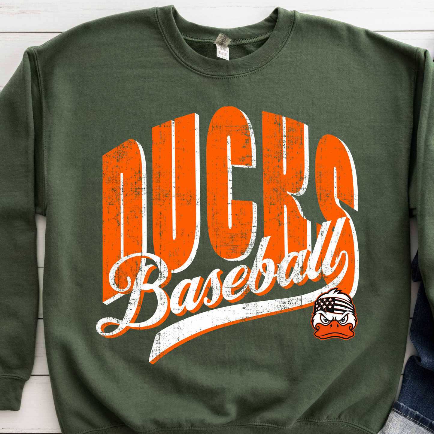 Vintage Ducks Baseball Military Green Sweatshirt